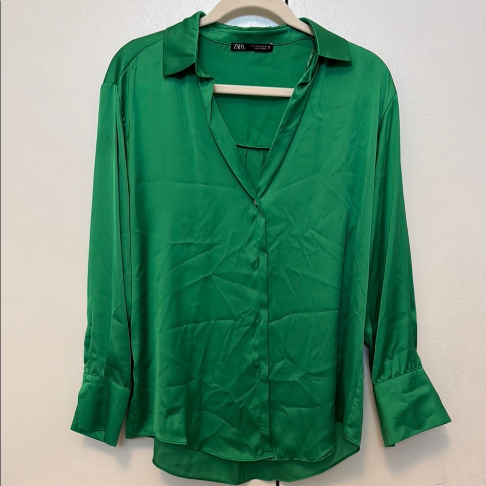 Zara Green Long Sleeve Button Down Top